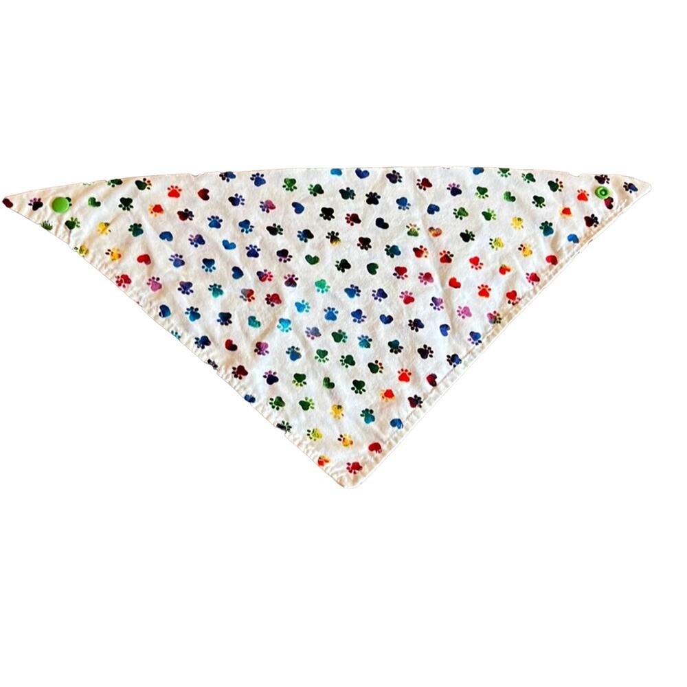 Rainbow Paw Prints Dog Bandana with Green Snaps